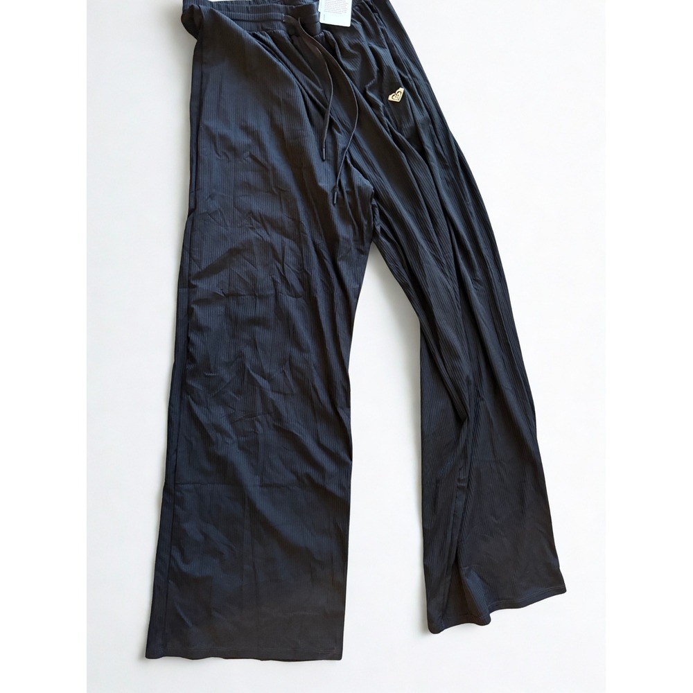 ROXY Women's Ribbed Wide Leg Lounge Pants XL Black Drawstring Comfort